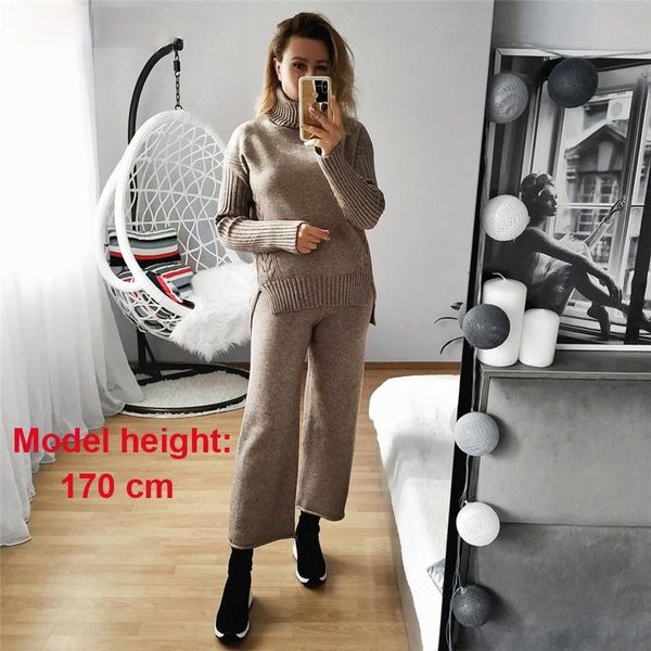 women's two piece pants autumn winter thicken knitted 2 pieces set women turtleneck pullover sweater & wide leg 2021 female, White
women's two piece pants autumn winter thicken knitted 2 pieces set women turtleneck pullover sweater & wide leg 2021 female, White