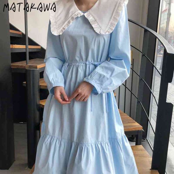 matakawa blue peter pan collar woman dress korea fungus hit color robe stitching lace-up waist dresses long-sleeved vestidos 210513, Black;gray
matakawa blue peter pan collar woman dress korea fungus hit color robe stitching lace-up waist dresses long-sleeved vestidos 210513, Black;gray
