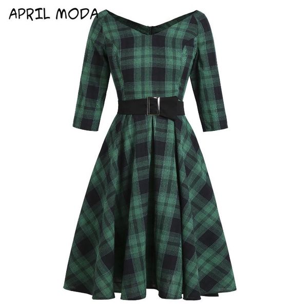 autumn 3/4 sleeve green plaid women party dress retro style turn down neck belt british rockabilly 50s 60s vintage vestidos casual dresses, Black;gray
autumn 3/4 sleeve green plaid women party dress retro style turn down neck belt british rockabilly 50s 60s vintage vestidos casual dresses, Black;gray