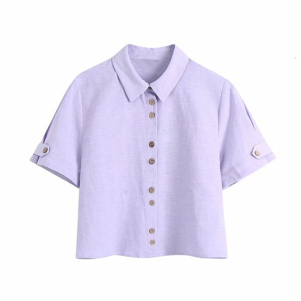 women's knits & tees women summer casual single breasted turn-down collar za short shirts female fashion wooden button sleeve purp, White
women's knits & tees women summer casual single breasted turn-down collar za short shirts female fashion wooden button sleeve purp, White