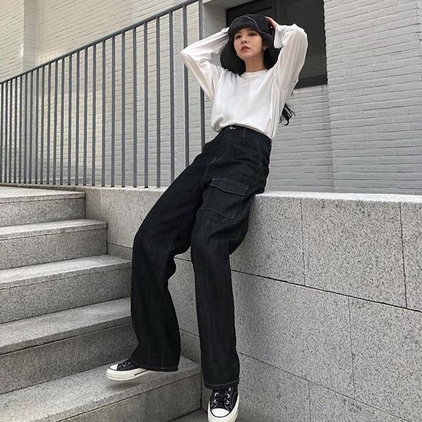 women's pants & capris drop feeling big pocket high waist straight tube skinny jeans fall winter 2021 bf style trousers, Black;white
women's pants & capris drop feeling big pocket high waist straight tube skinny jeans fall winter 2021 bf style trousers, Black;white