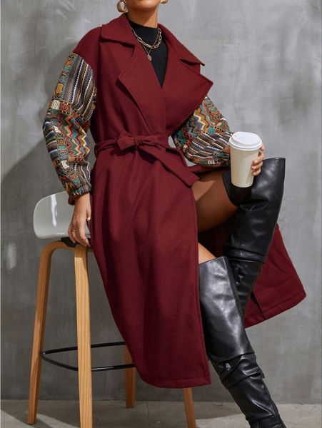 contrast embroidery panel drop shoulder belted longline overcoat e2ez#, Black
contrast embroidery panel drop shoulder belted longline overcoat e2ez#, Black