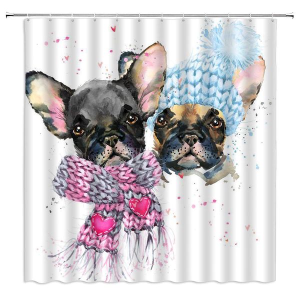 cute puppy shower curtain,watercolor bulldog pet wear scarf hat winter puppy decor,fabric bathroom set with hook 70x70 inch,blue 
cute puppy shower curtain,watercolor bulldog pet wear scarf hat winter puppy decor,fabric bathroom set with hook 70x70 inch,blue