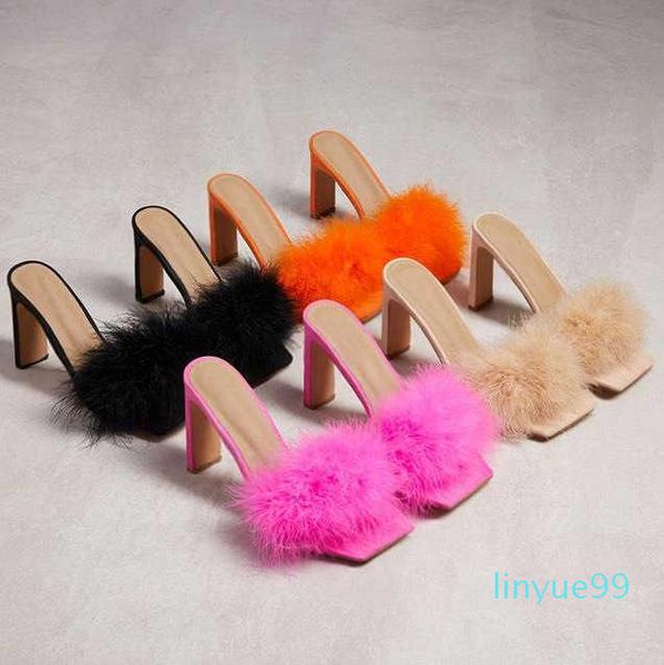 dress shoes plush slippers 2021 straight feather high heel sandals open toe square head, Black
dress shoes plush slippers 2021 straight feather high heel sandals open toe square head, Black