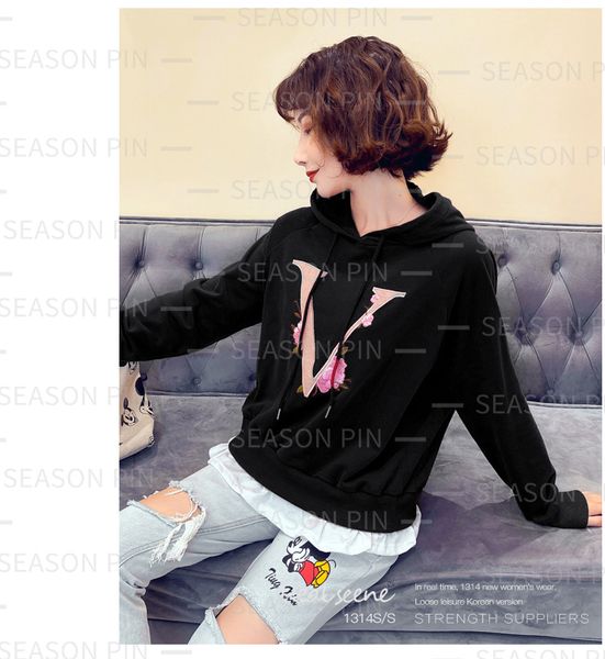 women's hoodies sweater hooded autumn and winter loose medium length pullover thin 7602, Black
women's hoodies sweater hooded autumn and winter loose medium length pullover thin 7602, Black
