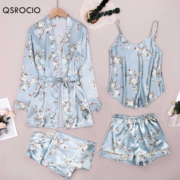 qsrocio women's pajamas 4 piece set vintage blue flower sleepwear silk like leisure home clothes sling robe 210622, Black;red
qsrocio women's pajamas 4 piece set vintage blue flower sleepwear silk like leisure home clothes sling robe 210622, Black;red