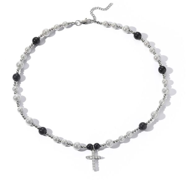 hip hop chains necklaces black and white reflective pearl cross necklace stainless steel abs pearl men's clavicle chain, Silver
hip hop chains necklaces black and white reflective pearl cross necklace stainless steel abs pearl men's clavicle chain, Silver