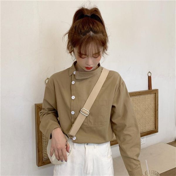 arrival spring autumn preppy style women long sleeve cotton loose shirts irregularity skew collar casual blouse s442 210512, White
arrival spring autumn preppy style women long sleeve cotton loose shirts irregularity skew collar casual blouse s442 210512, White