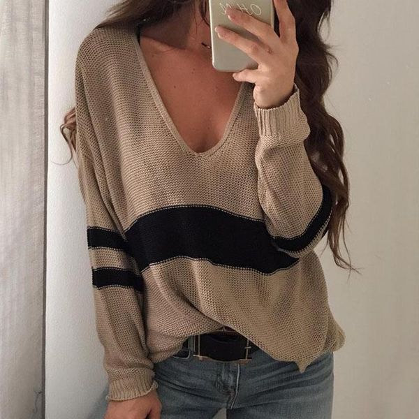 women's sweaters women knitted loose sweater striped patchwork casual v-neck autumn winter pullovers, White;black
women's sweaters women knitted loose sweater striped patchwork casual v-neck autumn winter pullovers, White;black