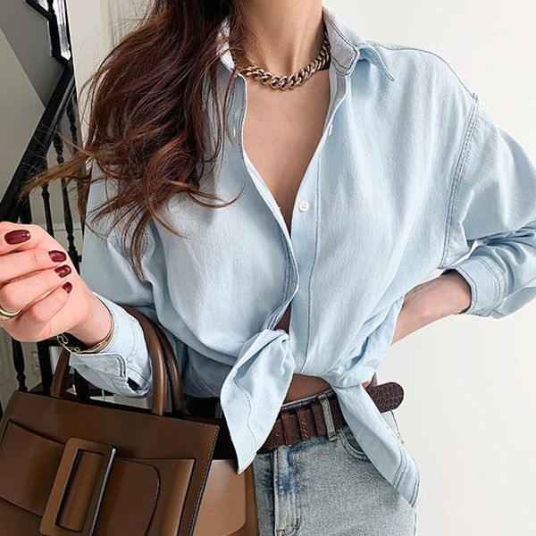 women's knits & tees korean style chic spring casual slimming elegant light-colored denim shirt niche design versatile long sleeve wome, White
women's knits & tees korean style chic spring casual slimming elegant light-colored denim shirt niche design versatile long sleeve wome, White