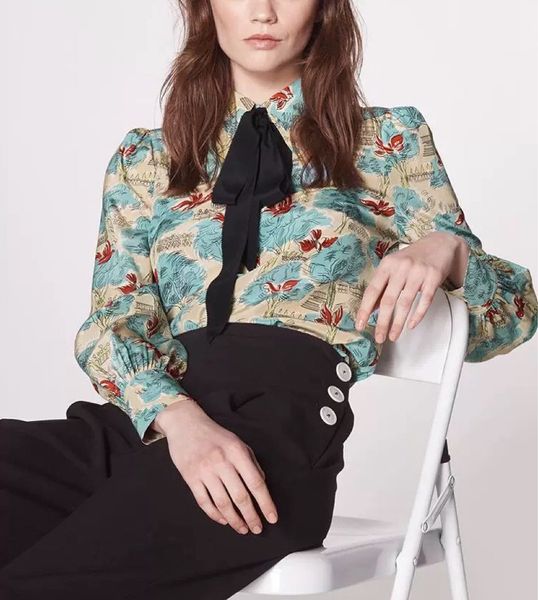 shirt bird 100% silk ribbon printed long sleeve stand collar women blouses c8g9, White
shirt bird 100% silk ribbon printed long sleeve stand collar women blouses c8g9, White