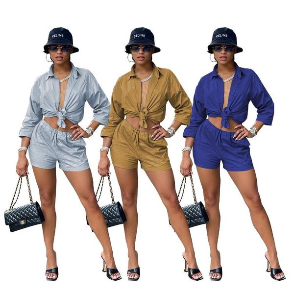 women's tracksuits chiclover casual long sleeve shirt and shorts sets wholesale solid lace up blouse matching suit women two piece set, Gray
women's tracksuits chiclover casual long sleeve shirt and shorts sets wholesale solid lace up blouse matching suit women two piece set, Gray