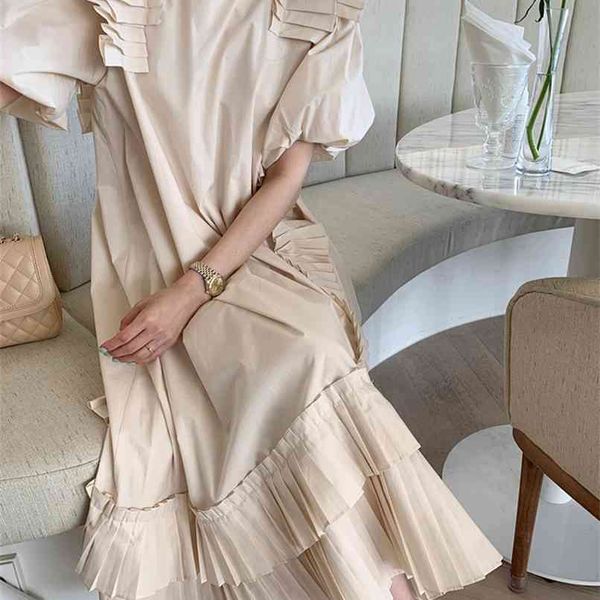 summer chic puff sleeve white dress women short loose casual pink female ruffles pleated long vestidos maxi 210601, Black;gray
summer chic puff sleeve white dress women short loose casual pink female ruffles pleated long vestidos maxi 210601, Black;gray