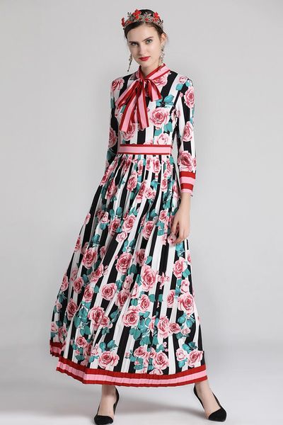 casual dresses women autumn long sleeve pleated dress 2021 fall runway bowtie rose print stripe maxi d520, Black;gray
casual dresses women autumn long sleeve pleated dress 2021 fall runway bowtie rose print stripe maxi d520, Black;gray