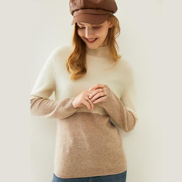 women's sweaters frseucag brand autumn/winter 100% wool sweater half high neck pullover knit slim regular style high-end comfort, White;black 
women's sweaters frseucag brand autumn/winter 100% wool sweater half high neck pullover knit slim regular style high-end comfort, White;black