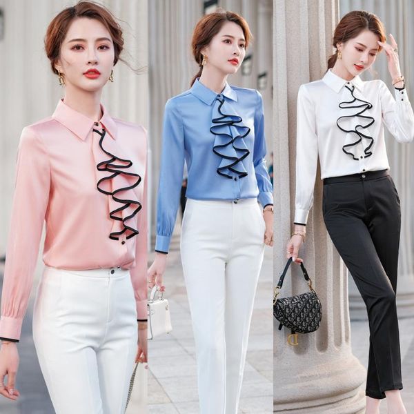 women's blouses & shirts female 2021 early spring style pink ruffle fashion temperament foreign trade professional long sleeve chiffon, White
women's blouses & shirts female 2021 early spring style pink ruffle fashion temperament foreign trade professional long sleeve chiffon, White