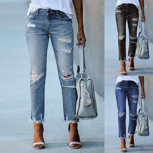 women's jeans fashion skinny solid color ripped autumn summer casual tassel denim pants slim fit stretchy trousers for female, Blue
women's jeans fashion skinny solid color ripped autumn summer casual tassel denim pants slim fit stretchy trousers for female, Blue