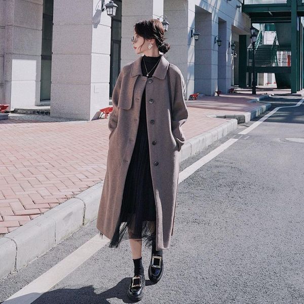 women's wool & blends winter woolen coat long brown loose korean plaid stitching fashion single breasted thick jacket female, Black
women's wool & blends winter woolen coat long brown loose korean plaid stitching fashion single breasted thick jacket female, Black