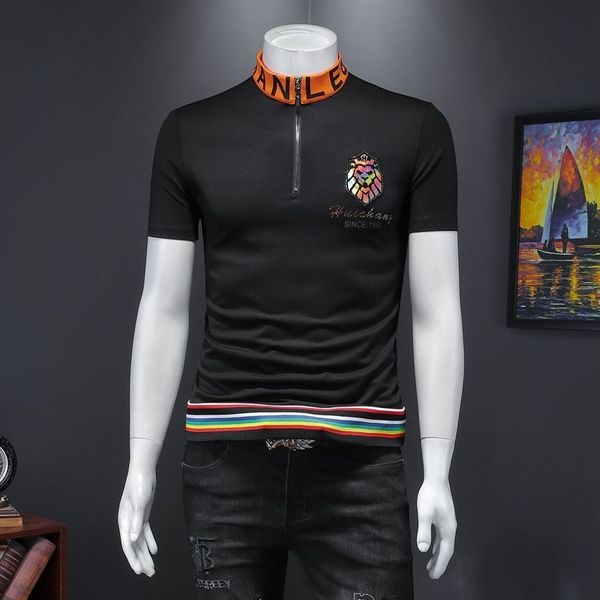 men's polos stand collar raiow stripe shirt short sleeve summer embroidery trendy men breathable playera polo t2lz, White;black
men's polos stand collar raiow stripe shirt short sleeve summer embroidery trendy men breathable playera polo t2lz, White;black
