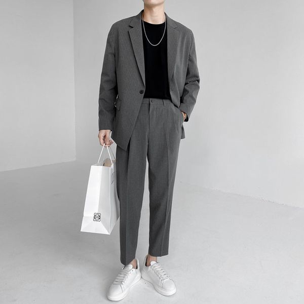 men's suits & blazers mens 2pcs stripe sets korean streetwear loose business casual jacket ankle-length pants male dress wedding faf0, White;black
men's suits & blazers mens 2pcs stripe sets korean streetwear loose business casual jacket ankle-length pants male dress wedding faf0, White;black