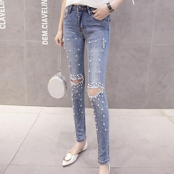 women's jeans spring autumn korean boyfriend women fashion beading diamods hole high waist ropa mujer slim pencil ninth pants b05916, Blue
women's jeans spring autumn korean boyfriend women fashion beading diamods hole high waist ropa mujer slim pencil ninth pants b05916, Blue