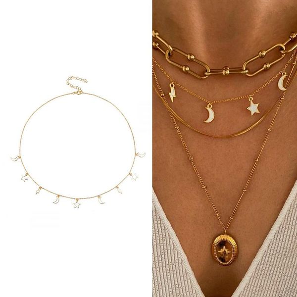 pendant necklaces korean fashion stars moon for women simple golden stainless steel chain necklace teen girls retro fine jewelry, Silver
pendant necklaces korean fashion stars moon for women simple golden stainless steel chain necklace teen girls retro fine jewelry, Silver