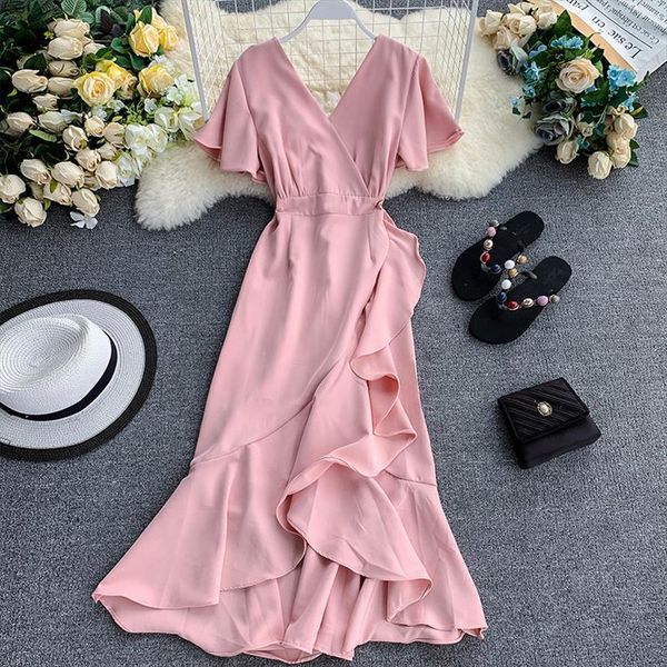 slim fashion asymmetrical ruffles womens dresses v neck summer midi long party women casual elegant irregular beach vestidos, Black;gray
slim fashion asymmetrical ruffles womens dresses v neck summer midi long party women casual elegant irregular beach vestidos, Black;gray