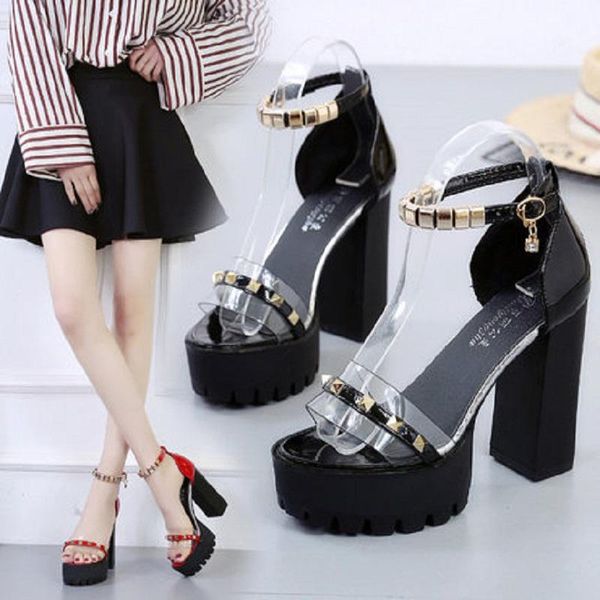 sandals one word buckle solid color exquisite rivet square heel temperament ladies summer all-match open toe high heels., Black
sandals one word buckle solid color exquisite rivet square heel temperament ladies summer all-match open toe high heels., Black