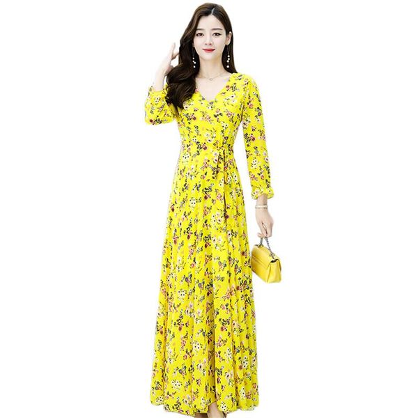 casual dresses chiffon dress women yellow print s-4xl plus size 2021 autumn fashion temperament v neck slim bow maxi pleated cx1276, Black;gray
casual dresses chiffon dress women yellow print s-4xl plus size 2021 autumn fashion temperament v neck slim bow maxi pleated cx1276, Black;gray