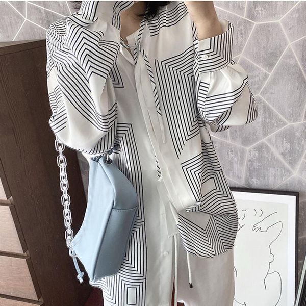 women's blouses & shirts women long sleeve shirt geometric print silk satin soft o-neck lace-up loose female casual blouse, White
women's blouses & shirts women long sleeve shirt geometric print silk satin soft o-neck lace-up loose female casual blouse, White
