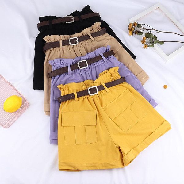 women's shorts fashion solid high waist cotton wide leg short pants women summer korean with belt casual beach ruffles pantalones, White;black
women's shorts fashion solid high waist cotton wide leg short pants women summer korean with belt casual beach ruffles pantalones, White;black