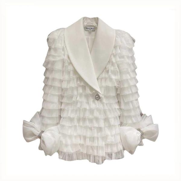 women's suits & blazers ruffles bow white mesh jackets for women elegant plus size all match retro long suit coats 2021 blazer, White;black
women's suits & blazers ruffles bow white mesh jackets for women elegant plus size all match retro long suit coats 2021 blazer, White;black