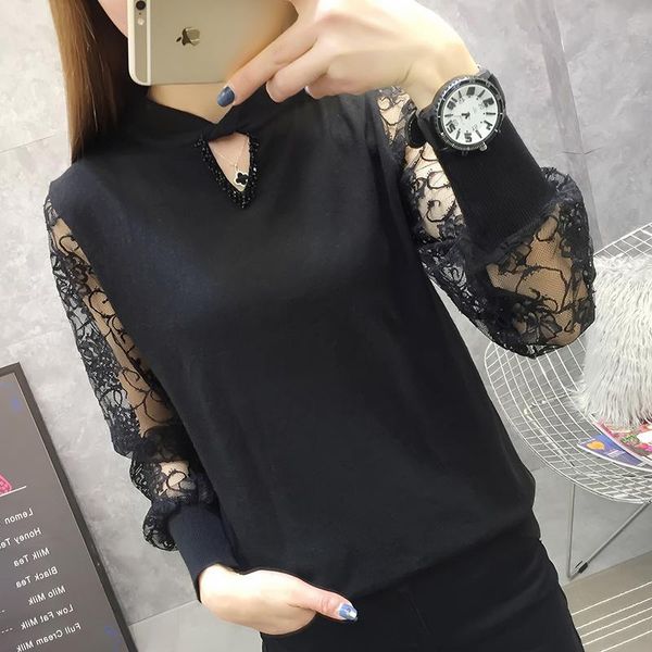 women's sweaters 2021 spring sweater women long-sleeved stand collar black lace autumn cotton coat female loose p828, White;black
women's sweaters 2021 spring sweater women long-sleeved stand collar black lace autumn cotton coat female loose p828, White;black