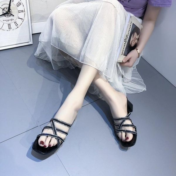 slippers comfortable mid-heel women 2021 summer fashion rhinestone roman female temperament thick heel sandals, Black
slippers comfortable mid-heel women 2021 summer fashion rhinestone roman female temperament thick heel sandals, Black