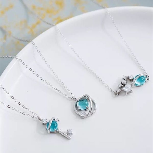 925 sterling silver blue glass star moon niche design necklace women's sterling silver simple small fresh clavicle chain crystal, Black
925 sterling silver blue glass star moon niche design necklace women's sterling silver simple small fresh clavicle chain crystal, Black