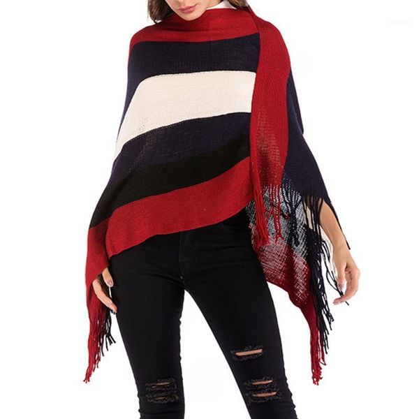 fashion tassel hem sweater streetwear striped long sleeve poncho autumn winter cape coat shawl women's sweaters, White;black
fashion tassel hem sweater streetwear striped long sleeve poncho autumn winter cape coat shawl women's sweaters, White;black