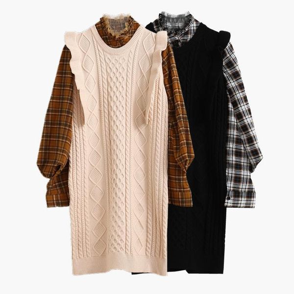 two piece dress ichoix 2 set women knitted sweater outfits plaid shirt korean warm fall winter, White
two piece dress ichoix 2 set women knitted sweater outfits plaid shirt korean warm fall winter, White