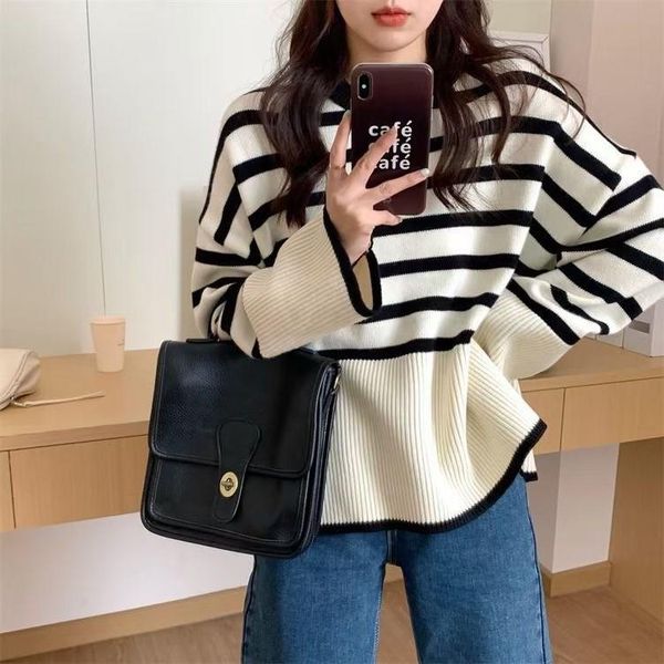 women's knits & tees autumn winter knitted striped sweater women casual oversized pullovers sweaters loose warm jumper streetwear teen, White
women's knits & tees autumn winter knitted striped sweater women casual oversized pullovers sweaters loose warm jumper streetwear teen, White