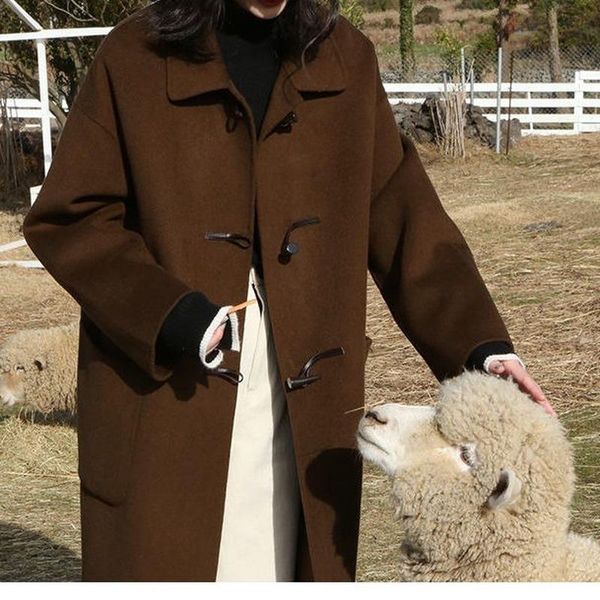 women's wool & blends solid horn button jacket pockets turn-down collar korean womens fashion quilted coat ladies 2021 coats, Black
women's wool & blends solid horn button jacket pockets turn-down collar korean womens fashion quilted coat ladies 2021 coats, Black