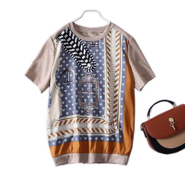 women's t-shirt 2021 spring and autumn stitching knitting style round neck short sleeve slimming women, White
women's t-shirt 2021 spring and autumn stitching knitting style round neck short sleeve slimming women, White