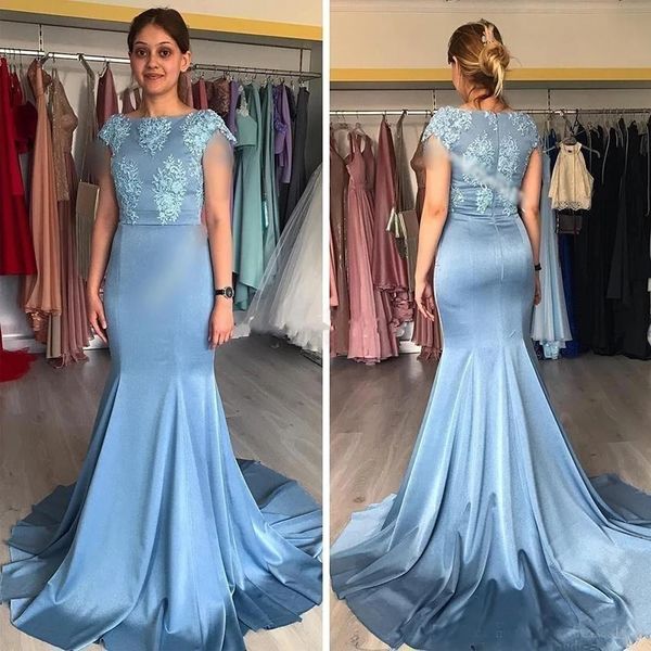 dusty blue mermaid prom dresses bateau cap sleeve sweep train appliques women evening mother of the bride party gowns plus size, Black
dusty blue mermaid prom dresses bateau cap sleeve sweep train appliques women evening mother of the bride party gowns plus size, Black