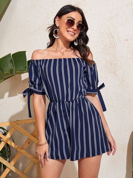 striped bardot knot cuff romper j4hm#, White
striped bardot knot cuff romper j4hm#, White