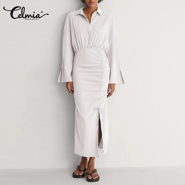 casual dresses celmia 2021 autumn sheath midi shirt dress women fashion turn-down collar long sleeve solid color office vestidos, Black;gray
casual dresses celmia 2021 autumn sheath midi shirt dress women fashion turn-down collar long sleeve solid color office vestidos, Black;gray