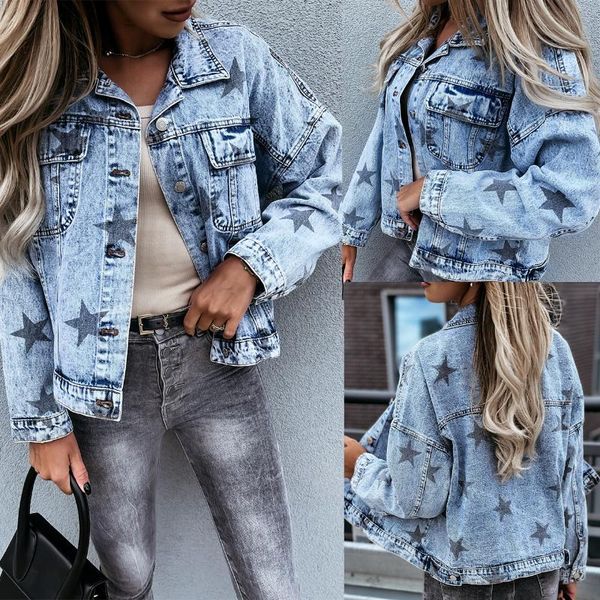 women's jackets autumn and winter casual fashion street five-pointed star pattern printed washed denim jacket, Black;brown
women's jackets autumn and winter casual fashion street five-pointed star pattern printed washed denim jacket, Black;brown