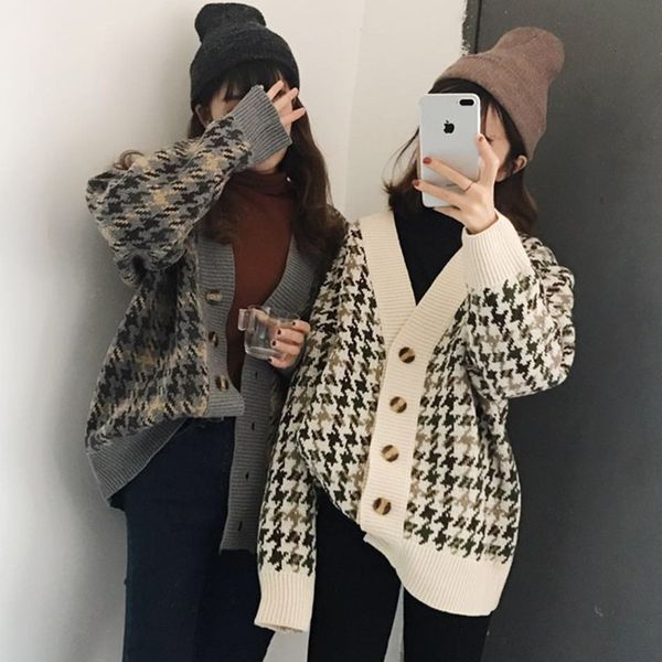 women's sweaters houndstooth oversized cardigan female mesh jacket fall and winter single-breasted casual release mid-sweater length 6v, White;black
women's sweaters houndstooth oversized cardigan female mesh jacket fall and winter single-breasted casual release mid-sweater length 6v, White;black