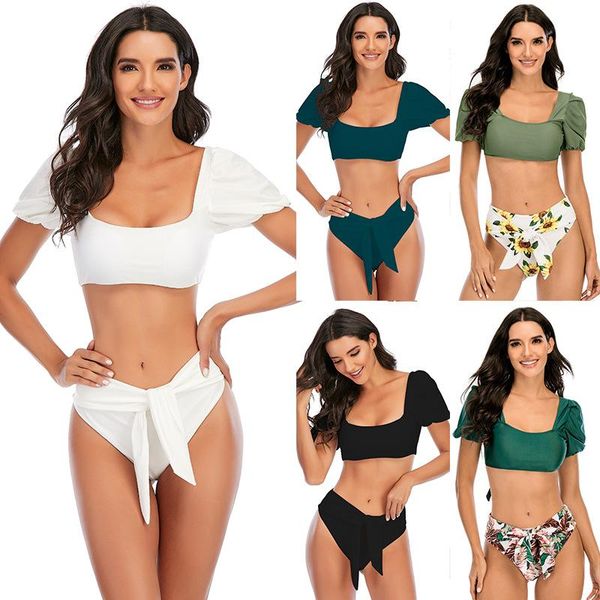 women's swimwear 2021 5 colors puff sleeve bikini one-neck swimsuit high waist bandage halter brazilian, White;black
women's swimwear 2021 5 colors puff sleeve bikini one-neck swimsuit high waist bandage halter brazilian, White;black