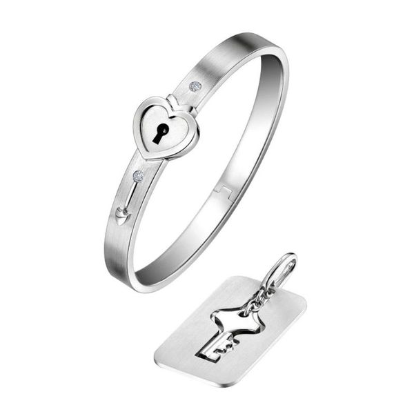link, chain heart love lock bracelet with key pendant titanium steel bangle couple sets, Black
link, chain heart love lock bracelet with key pendant titanium steel bangle couple sets, Black