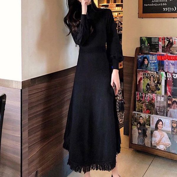 casual dresses 2021 turtleneck knitting sweater female black slim waist long autumn streetwear solid vestidos mujer fashion tassel robe, Black;gray
casual dresses 2021 turtleneck knitting sweater female black slim waist long autumn streetwear solid vestidos mujer fashion tassel robe, Black;gray