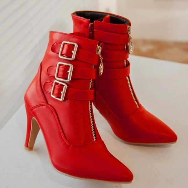 autumn ankle boots for women fashion buckle high heels stiletto brand design pu ladies party shoes woman red white, Black
autumn ankle boots for women fashion buckle high heels stiletto brand design pu ladies party shoes woman red white, Black