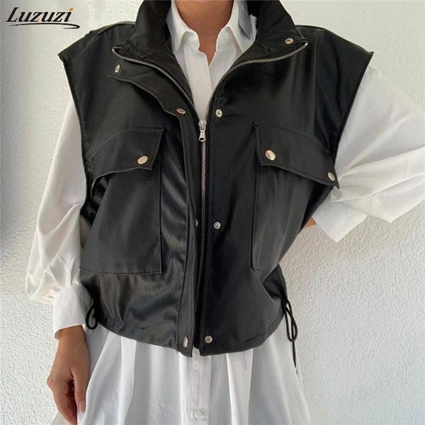 women's vests luzuzi sleeveless pu leather jacket vest women motorcycle 2021 autumn winter zipper pocket casual coat loose waistcoat to, Black;white
women's vests luzuzi sleeveless pu leather jacket vest women motorcycle 2021 autumn winter zipper pocket casual coat loose waistcoat to, Black;white